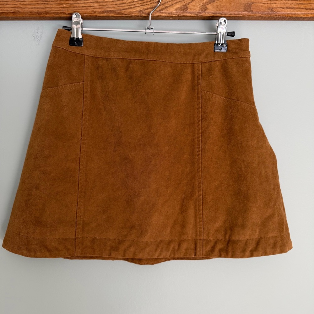 Abercrombie & Fitch Y2K Faux Suede Camel Brown Side Zip A-Line Mini Skirt